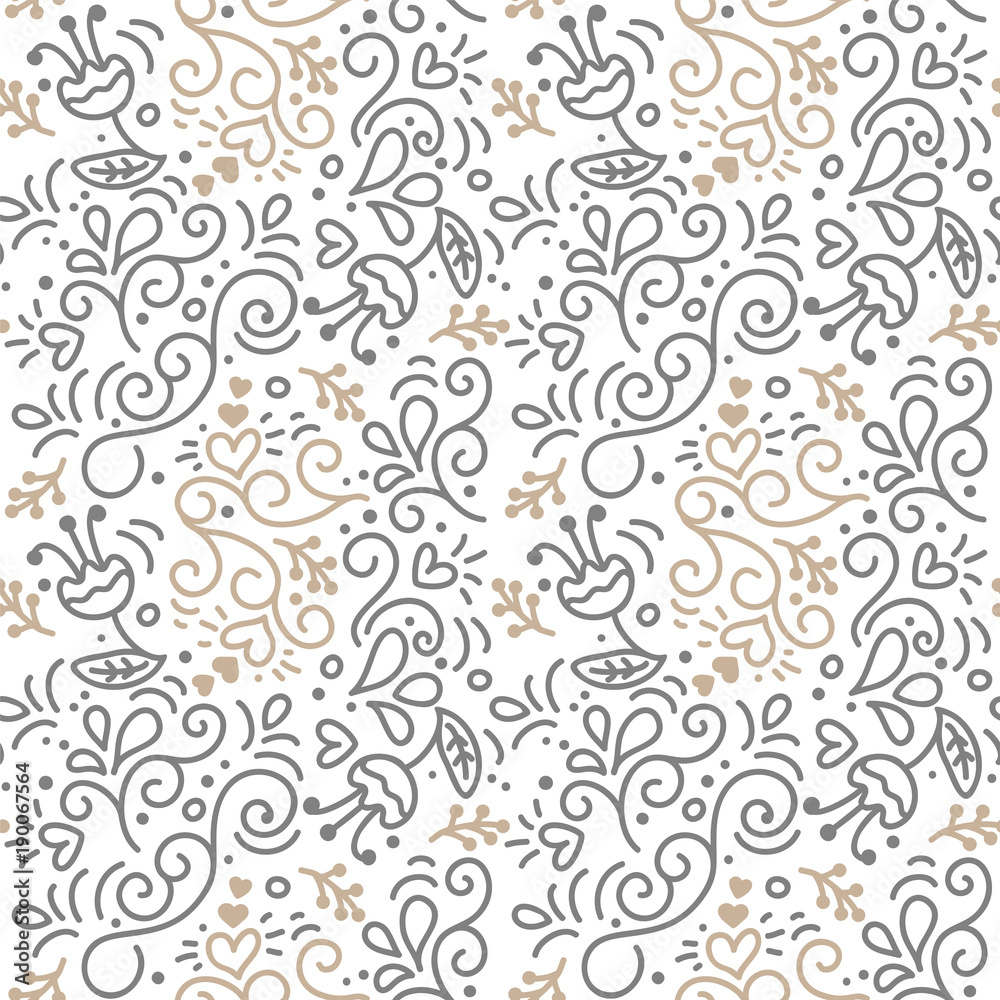 Fototapeta premium Seamless pattern with hand painted leaves in Scandinavian style on a white background. Vector illustration Valentines Day, wedding, birthday greeting card