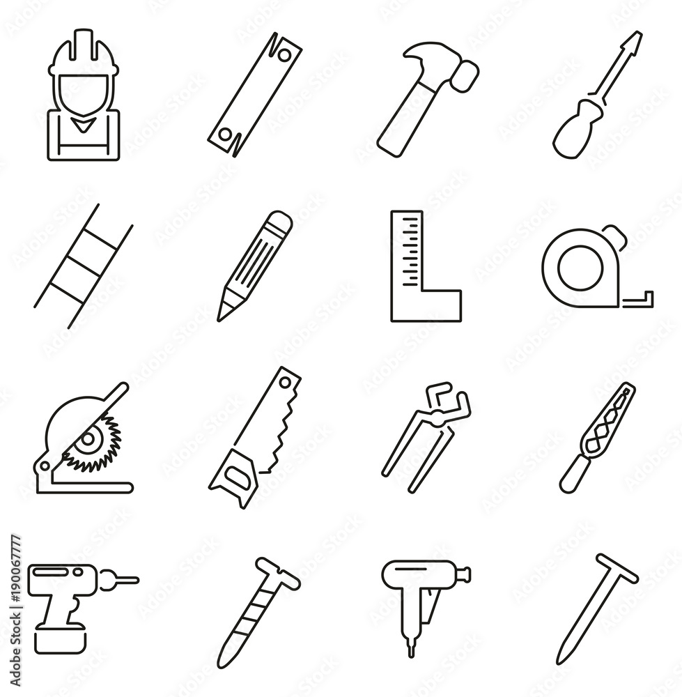 Carpenter or Woodworker or Handyman Icons Thin Line Vector Illustration Set Carpenter or Woodworker or Handyman Icons Thin Line Vector Illustration Set