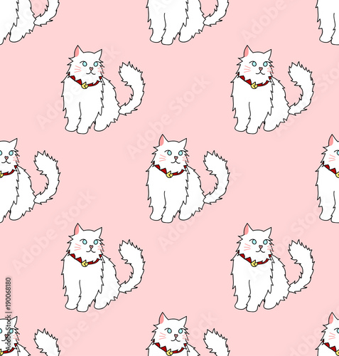 White Persian Cat on Pink B...