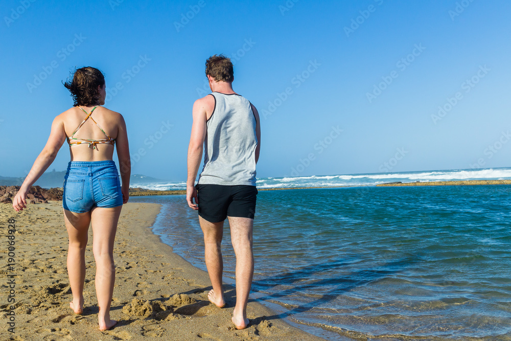 Man Girl Unidentified Walking Beach Ocean Pool