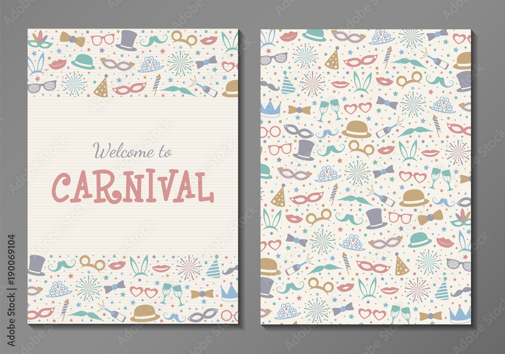 Carnival Party - two sided card with colourful texture. Vector.