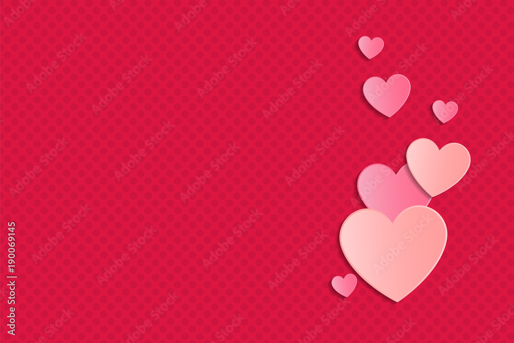 Background with paper cut hearts and copyspace. Valentine's Day, Mother's Day or Women's Day. Vector.
