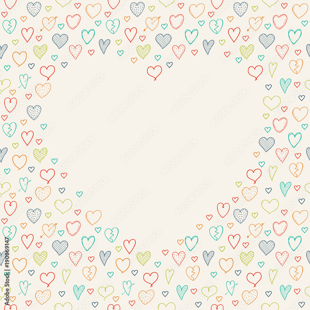 Background with cute hand drawn hearts and copyspace. Valentine's Day, Mother's Day or Women's Day. Vector. Background with cute hand drawn hearts and copyspace. Valentine's Day, Mother's Day or Women's Day. Vector.
