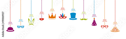 Hanging party decorations - carnival, party, birthday and photobooth. Vector.
