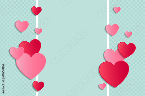 Background with paper cut hearts and copyspace. Valentine's Day, Mother's Day or Women's Day. Vector.