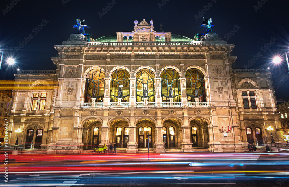 Famous State Opera in Vienna Austria at night.