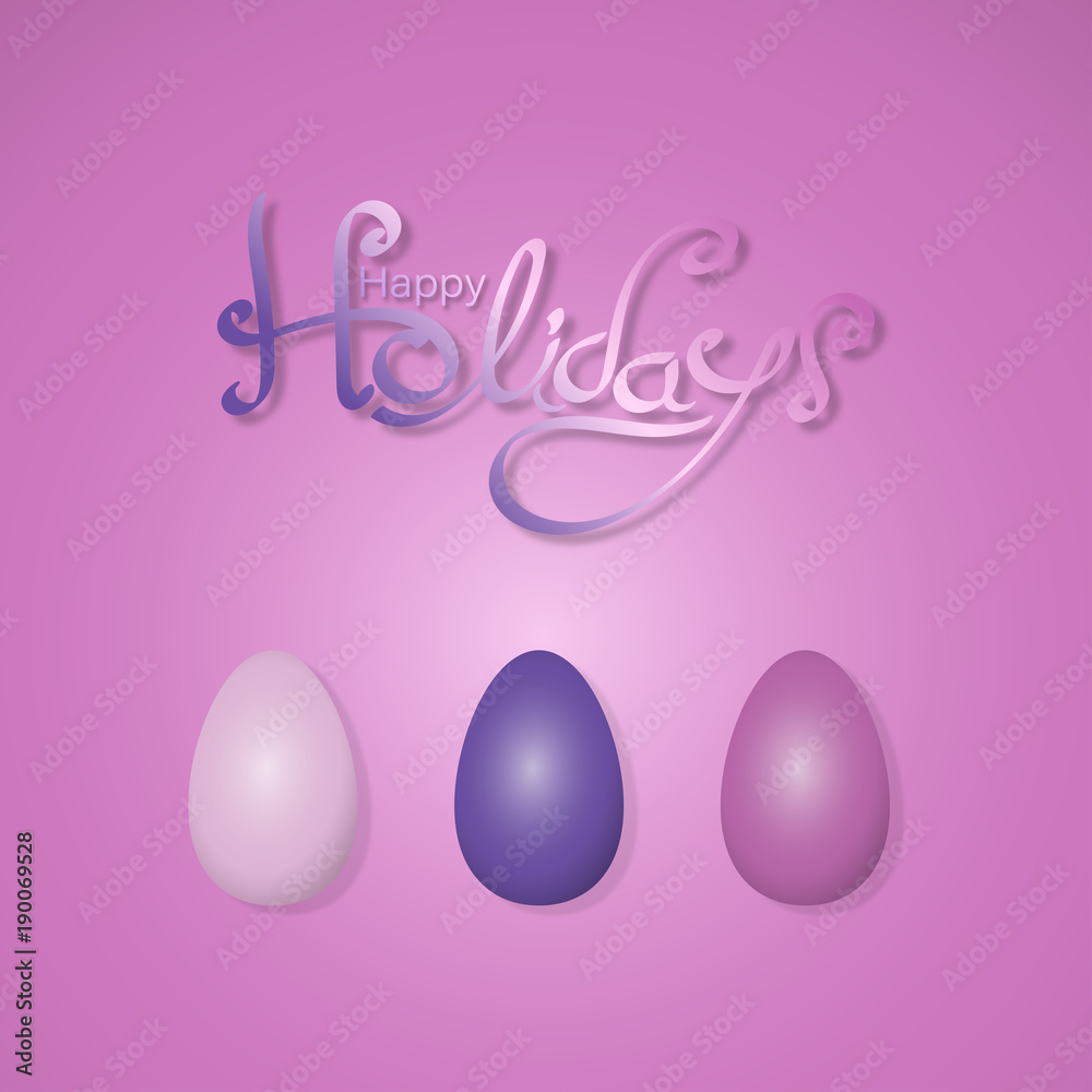 Happy Holidays. Easter eggs in different purple colors with text: Happy Holidays.