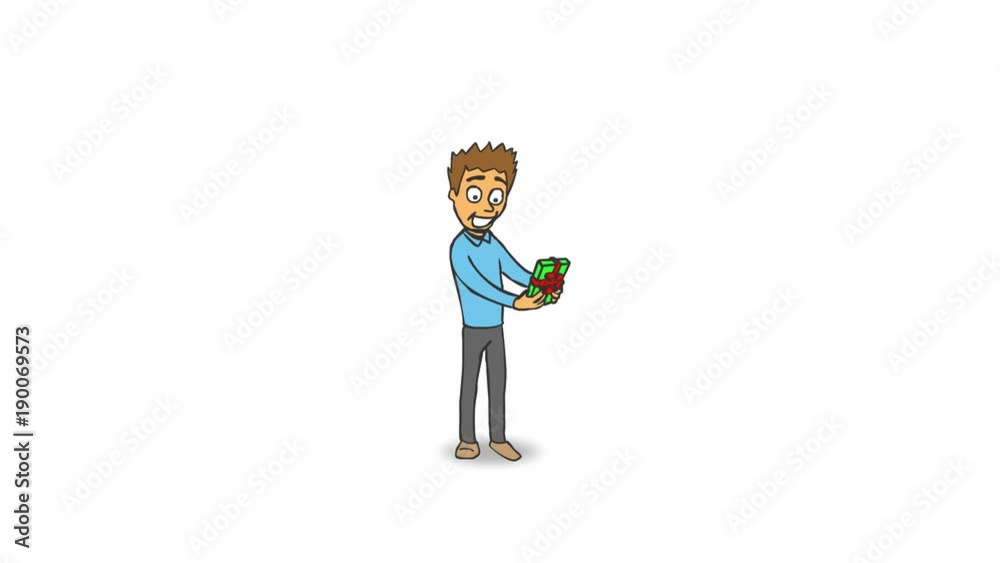 2D Cartoon Funny Character (young man, student…) Receives a Gift and Jumps for Joy. With alpha matte. 2D Cartoon Funny Character (young man, student…) Receives a Gift and Jumps for Joy. With alpha matte.