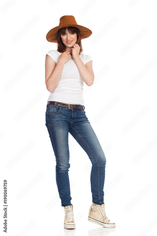 Beautiful Young Woman In Brown Suede Hat Beautiful Young Woman In Brown Suede Hat