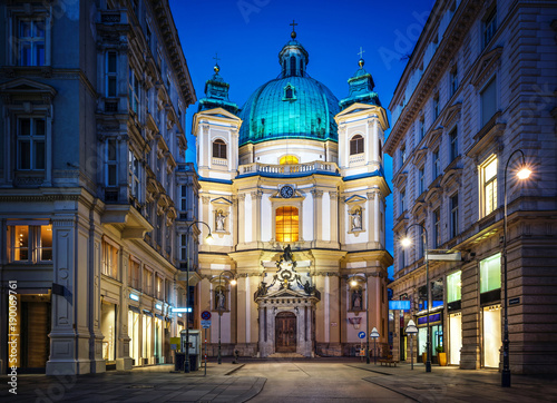 View of the evening Saint Peter church, in the historic center of the city. Vienna, Austria.