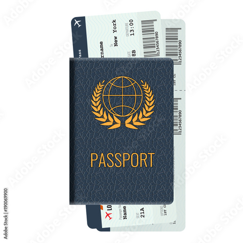 Passport and two airline passenger tickets mockup.