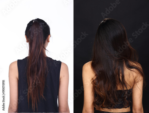 Asian Woman before after make up hair style. no retouch, fresh face