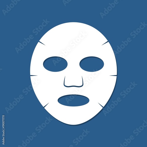 Facial sheet mask isolated on blue background. Cosmetology, medicine and health care. Vector illustration in flat style