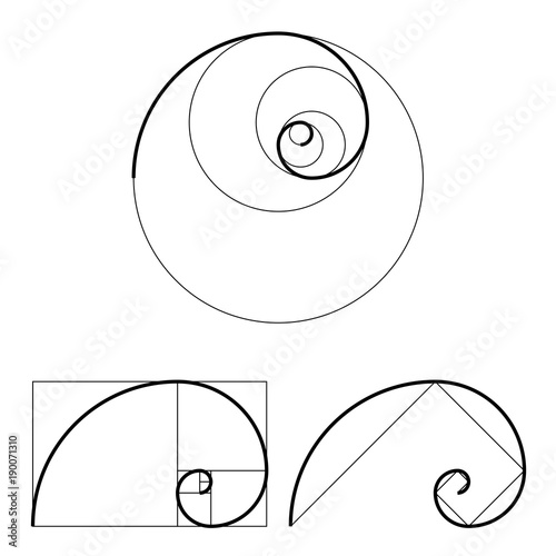Golden ratio template set. Proportion symbol. Graphic Design element. Golden section spiral. Vector illustration