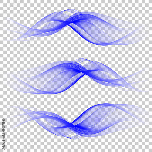 Abstract Blue Wave Set on Transparent Background. Vector Illustration.