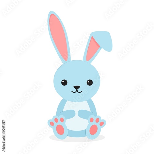 Cute rabbit sitting isolated on white background. Little bunny blue in flay style. Vector illustration © photoplotnikov