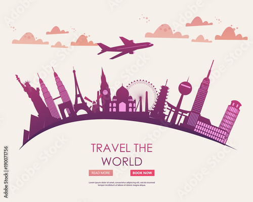 Travel to World. Vacation. Trip to World. Tourism. Travel banner. Travelling illustration. Colorful modern flat design. EPS 10.