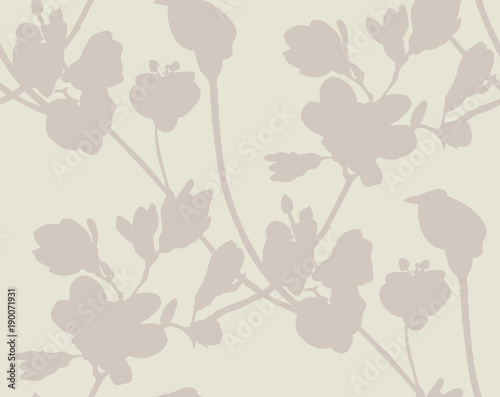 Subtle Seamless Pattern with Drawn Flowers Plants