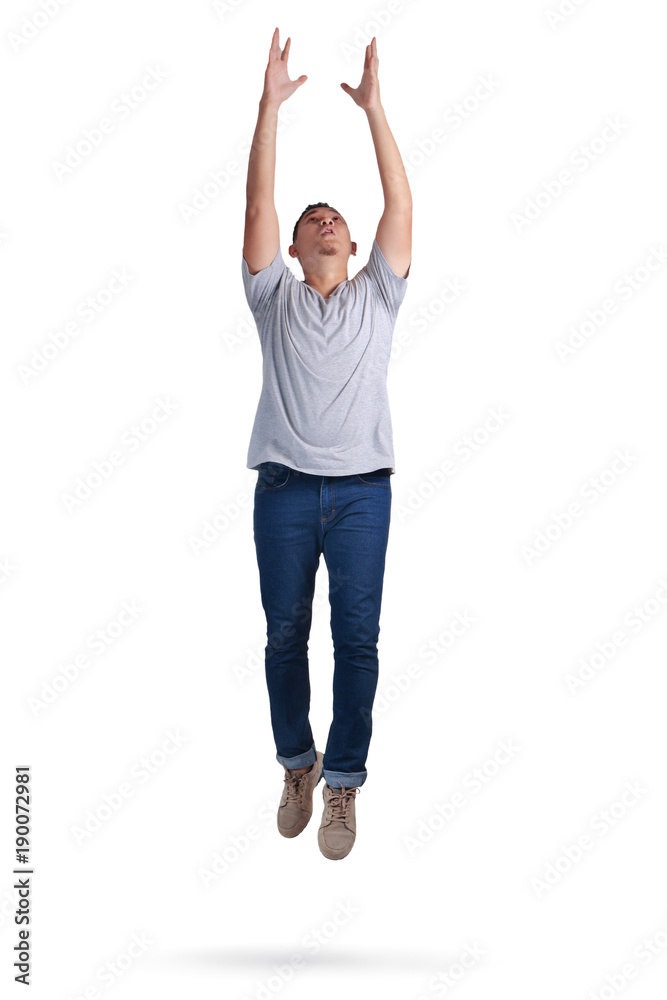 Levitation. Young Man Walking Jumping on Air Levitation. Young Man Walking Jumping on Air