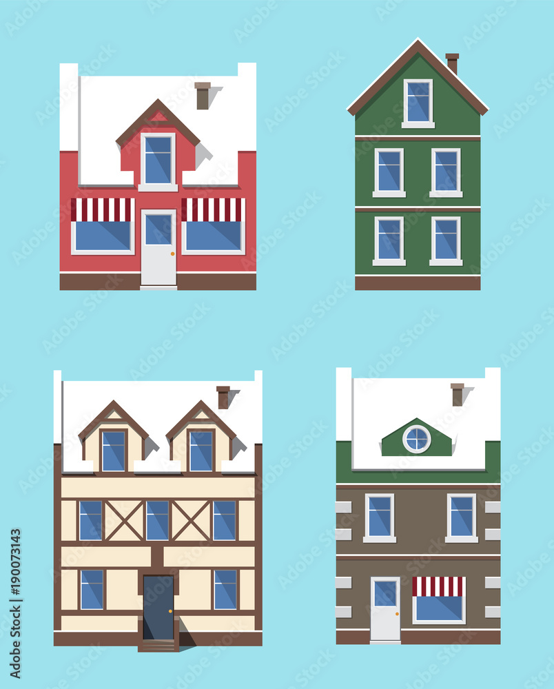 Buildings Winter Collection Vector Illustration Buildings Winter Collection Vector Illustration