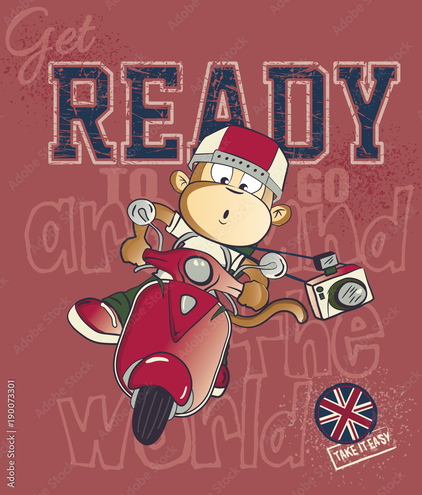 Obraz premium Little Monkey Rides Scooter.Artwork for baby wear in custom colors 