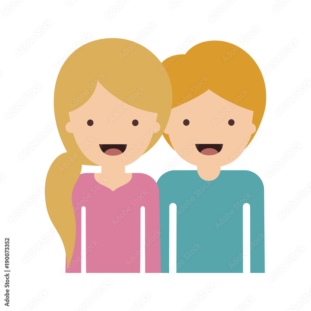 half body people with woman with pigtail hairstyle and man with short hair in colorful silhouette without contour vector illustration half body people with woman with pigtail hairstyle and man with short hair in colorful silhouette without contour vector illustration