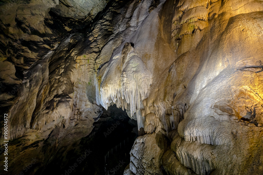 TATRANSKA KOTLINA, SLOVAKIA - 27 DEC 2017: Interior of Belianska cave, tourist attraction in region of High Tatras.