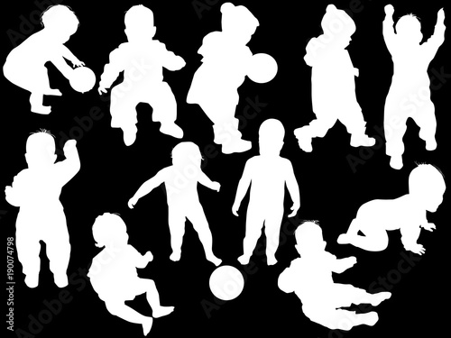 eleven child silhouettes collection isolated on black