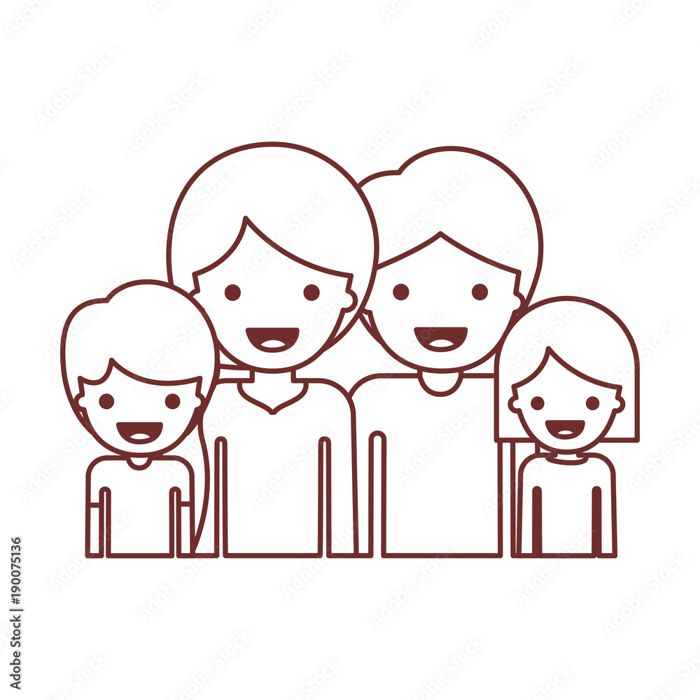 half body people with woman and girl and man and boy with short hair in brown contour vector illustration half body people with woman and girl and man and boy with short hair in brown contour vector illustration