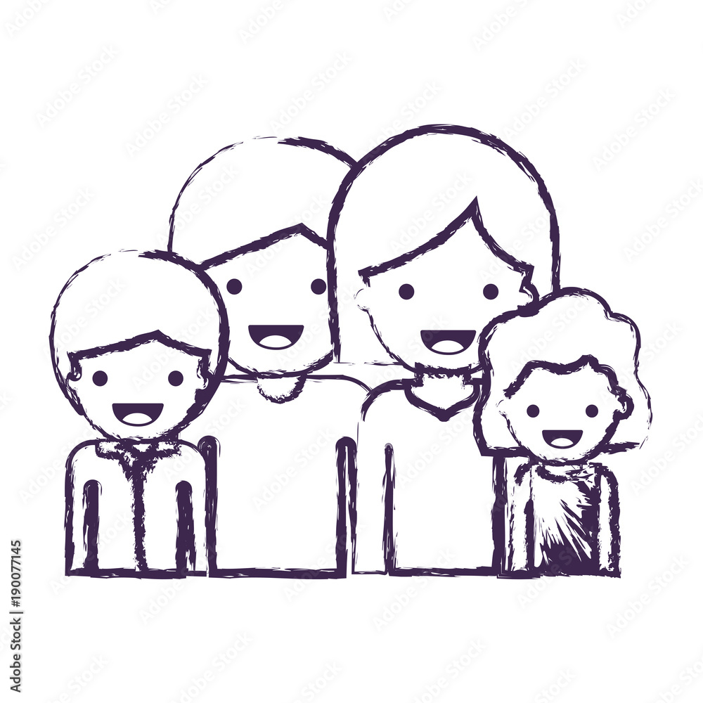 half body people with woman and girl and man and boy with short hair in blue blurred contour vector illustration half body people with woman and girl and man and boy with short hair in blue blurred contour vector illustration