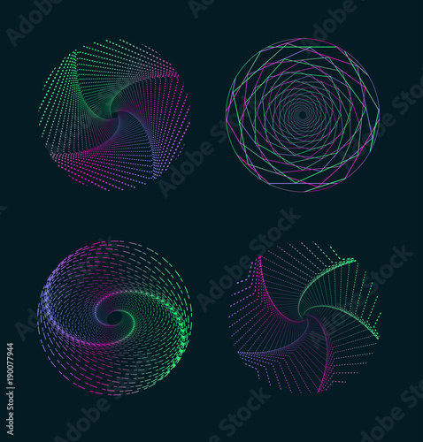Set of abstract neon color swivel geometric line patterns for your design