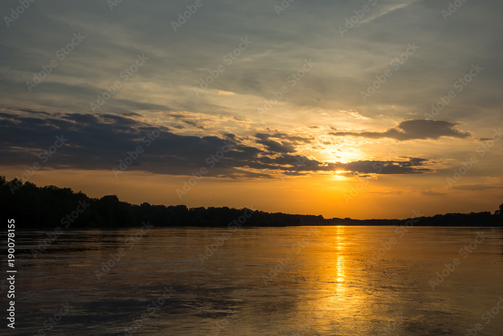 Sunset over the Vistula river, Warsaw, Poland