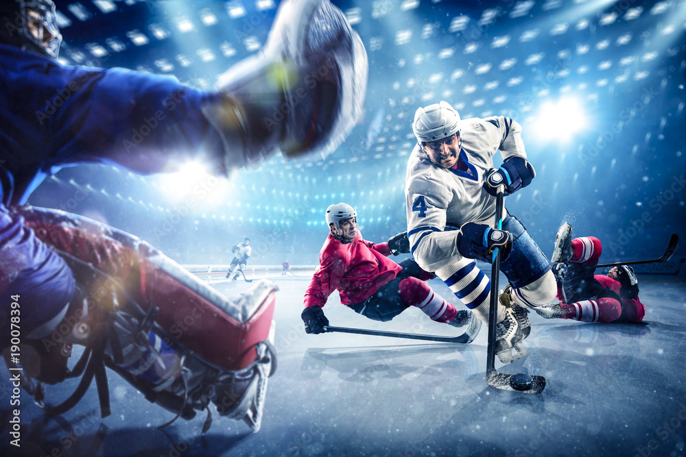 Fotografie, Obraz Hockey players shoots the puck and attacks | Posters.cz