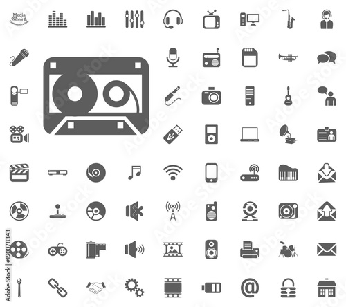 Cassette icon. Media, Music and Communication vector illustration icon set. Set of universal icons. Set of 64 icons