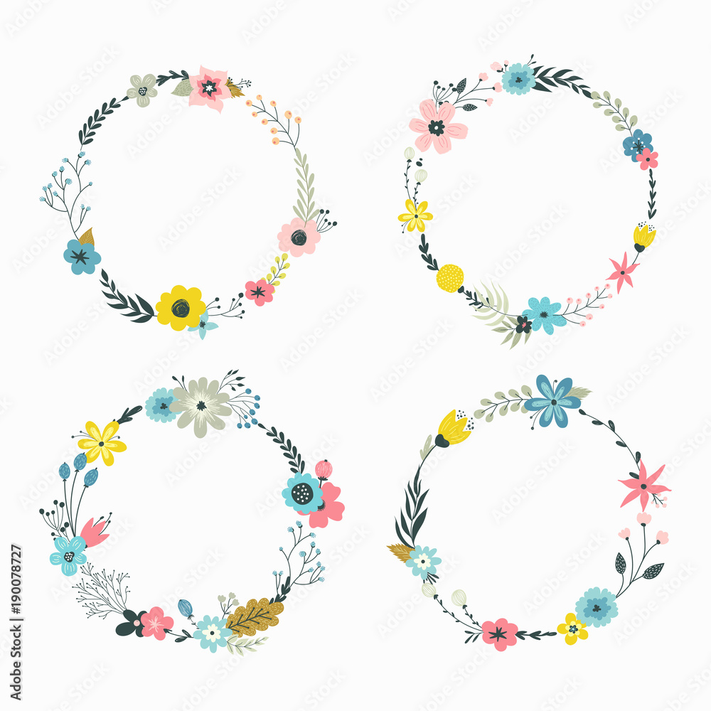 Vector wreath with pastel flowers. Vector wreath with pastel flowers.