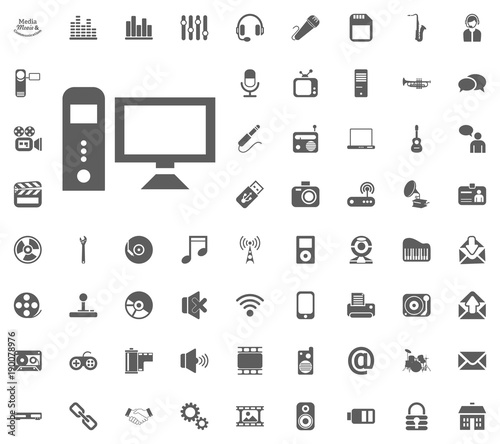 PC icon. Media, Music and Communication vector illustration icon set. Set of universal icons. Set of 64 icons