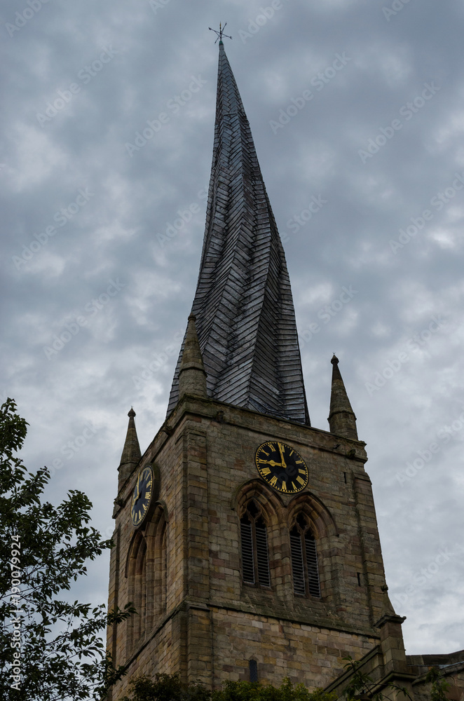 The famous crooked spire of St Marys Church in Chesterfield, Derbyshire.