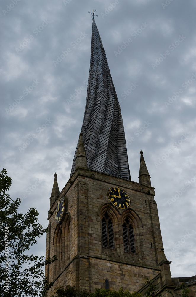 The famous crooked spire of St Marys Church in Chesterfield, Derbyshire. The famous crooked spire of St Marys Church in Chesterfield, Derbyshire.