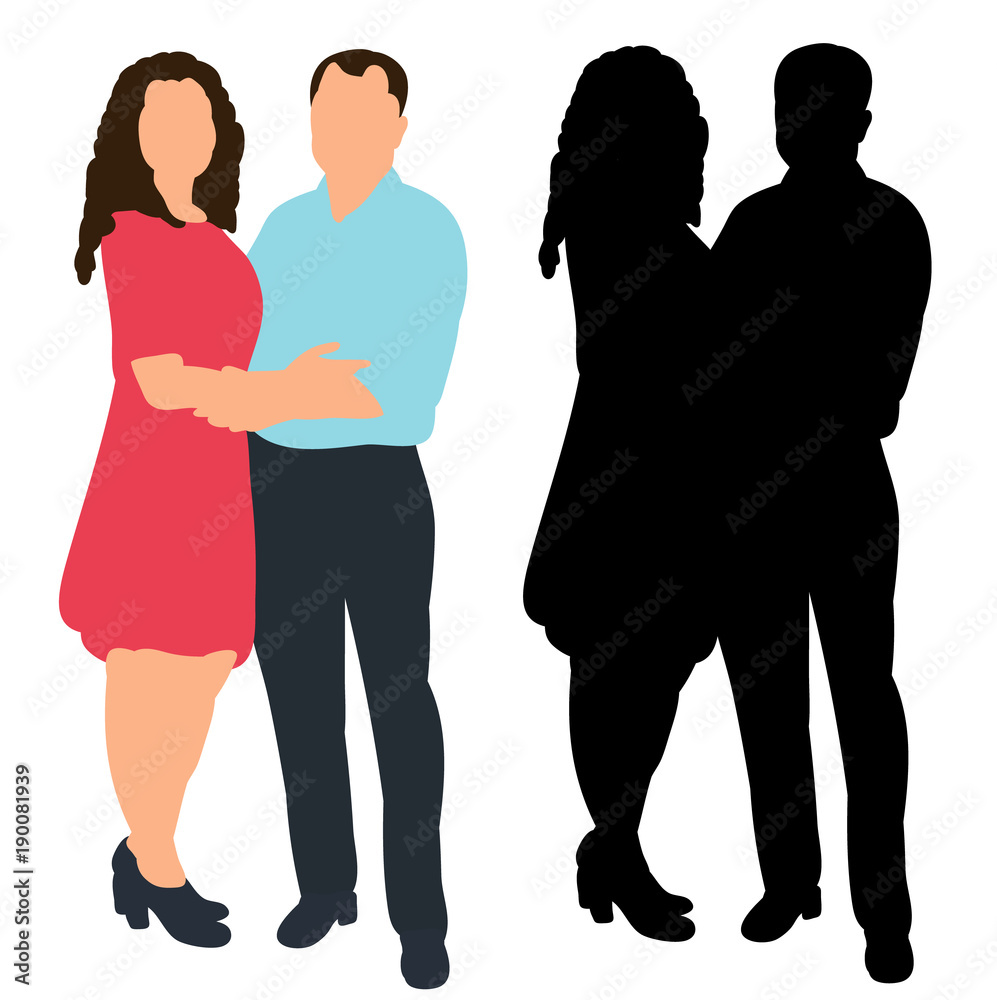 isolated silhouette guy and girl embrace