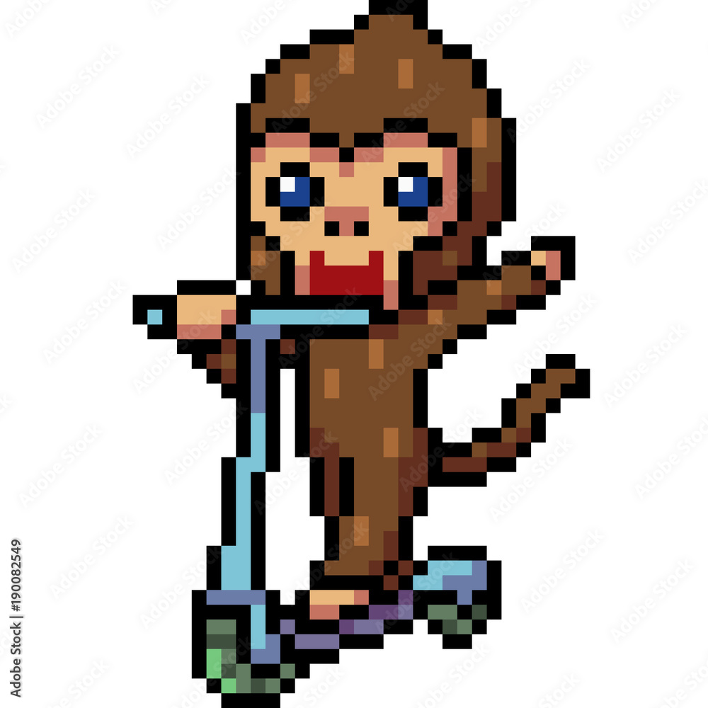 vector pixel art monkey playing