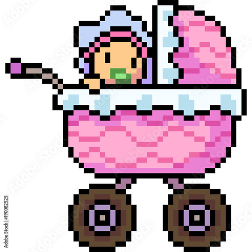 vector pixel art baby Stroller