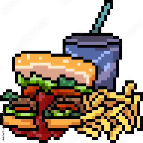 vector pixel art junk food set
