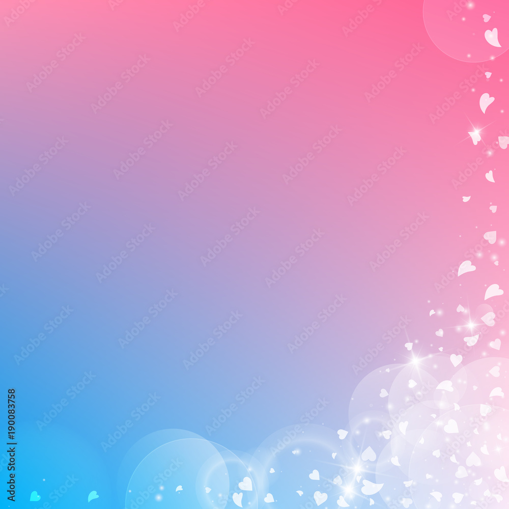 Falling hearts valentine background. Abstract right bottom corner on color transition background. Falling hearts valentines day favorable design. Vector illustration.