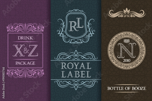 Beverage packaging design. Set of booze bottles labels.