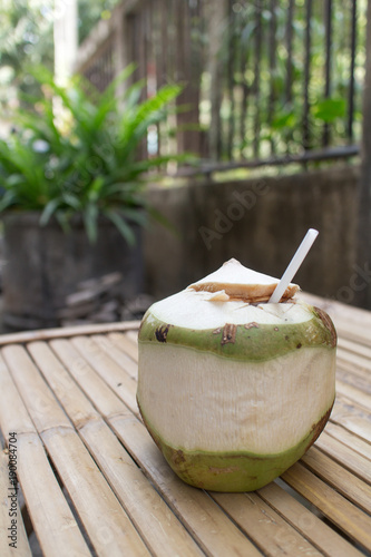Coconut on bamboo table