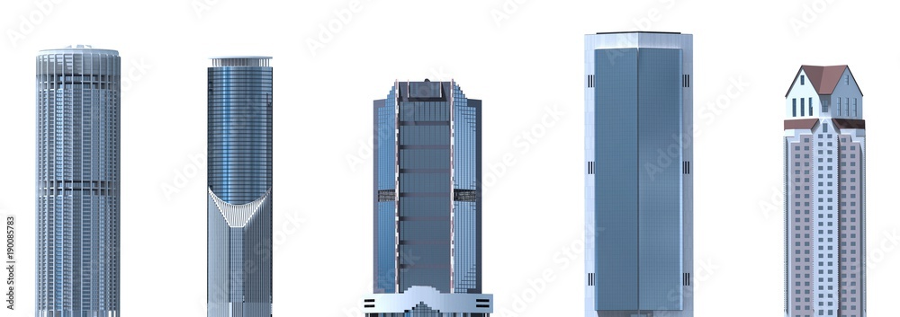 Skyscrapers 3D Illustration isolated on white background - obrazy, fototapety, plakaty 