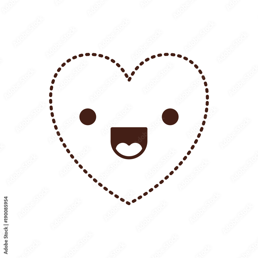 heart kawaii in jolly expression in brown dotted contour vector illustration
