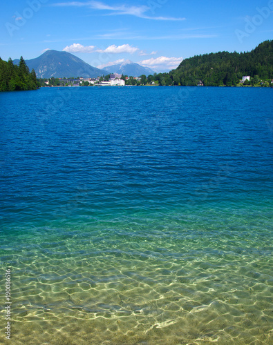 Fototapeta Naklejka Na Ścianę i Meble -  Landscape Lake Bled and mountains