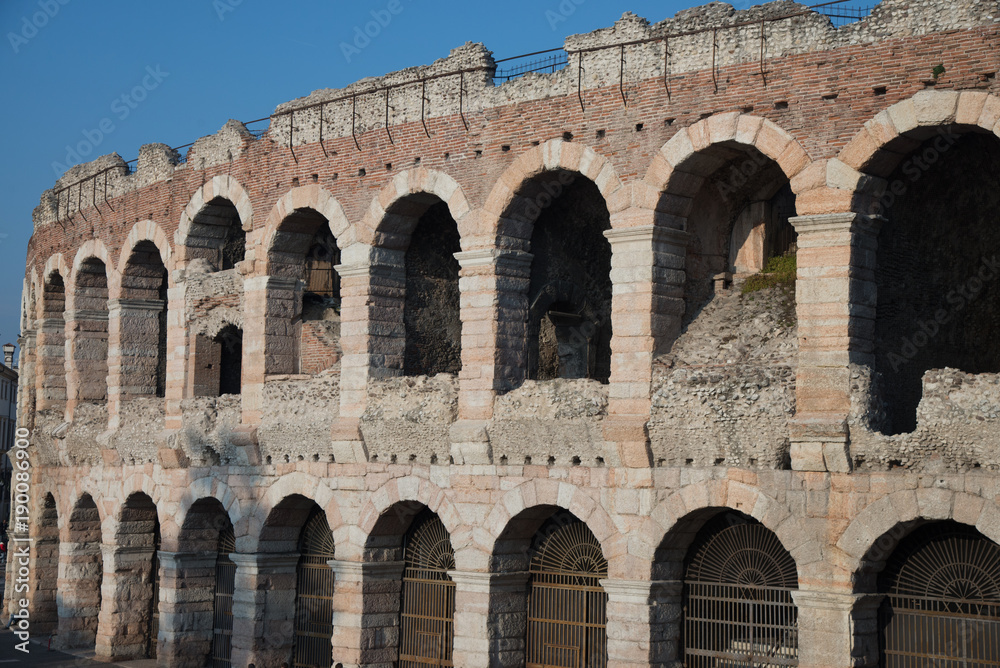 Exterior walls of the ancient Roman Arena in Verona, Italy