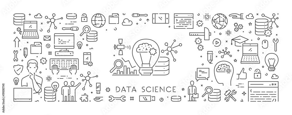 Vector line web banner for data science